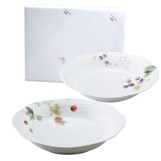 Narumi 96011-23065PAZ Lucy Garden Plate Plate Set, 9.1 inches (23 cm) Diameter, Berry Pattern, 2 Pattern Set, Stylish, Cute, Relief Oval Plate, Wedding Gift, Mother's Day Gift, Microwave Warm,
