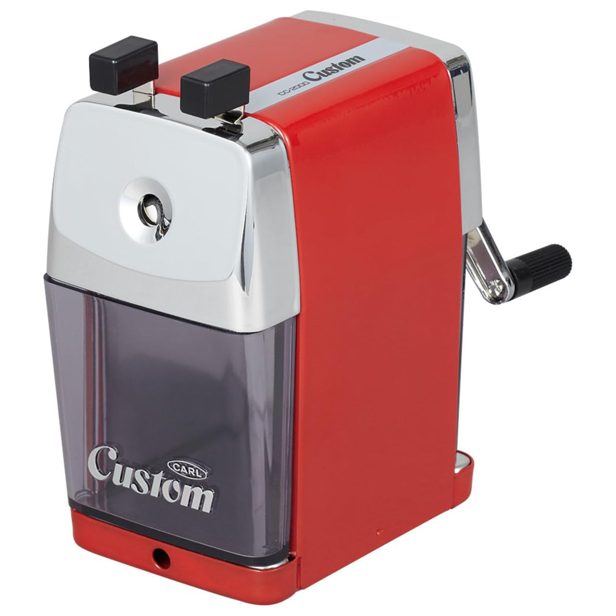 CARL CC-2000 (RED) Heavy Duty Pencil Sharpener – All-Metal Manual Crank for Classroom, Home, and Art – Precision Sharp Points, Jam-Resistant, Stable Clamp, Mess-Free Shavings Tray.