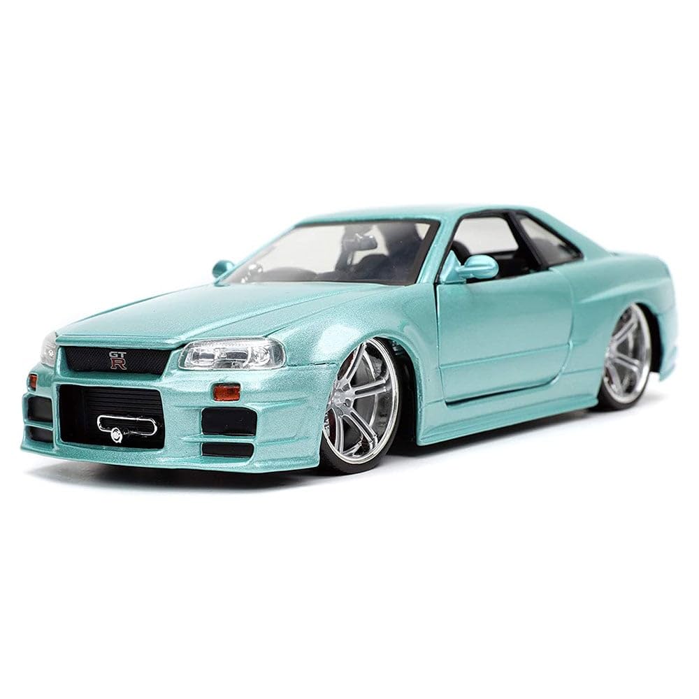 Jada Toys Fast & Furious 1:24 Brian's 2002 Nissan Skyline GT-R R34 Blue Green Die-cast Car, Toys for Kids and Adults