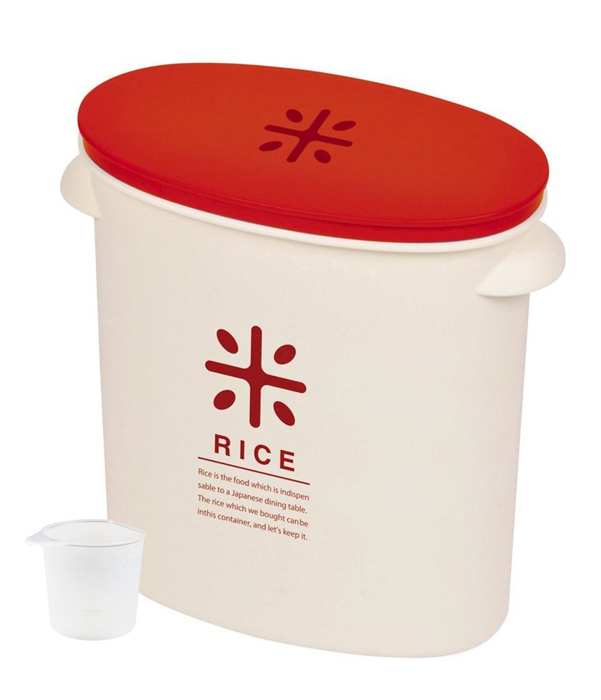 Pearl Metal RICE HB-2167 Rice Bottle, 11.0 lbs (5 kg), Red with Measuring Cup, Rice, Bag Stocks