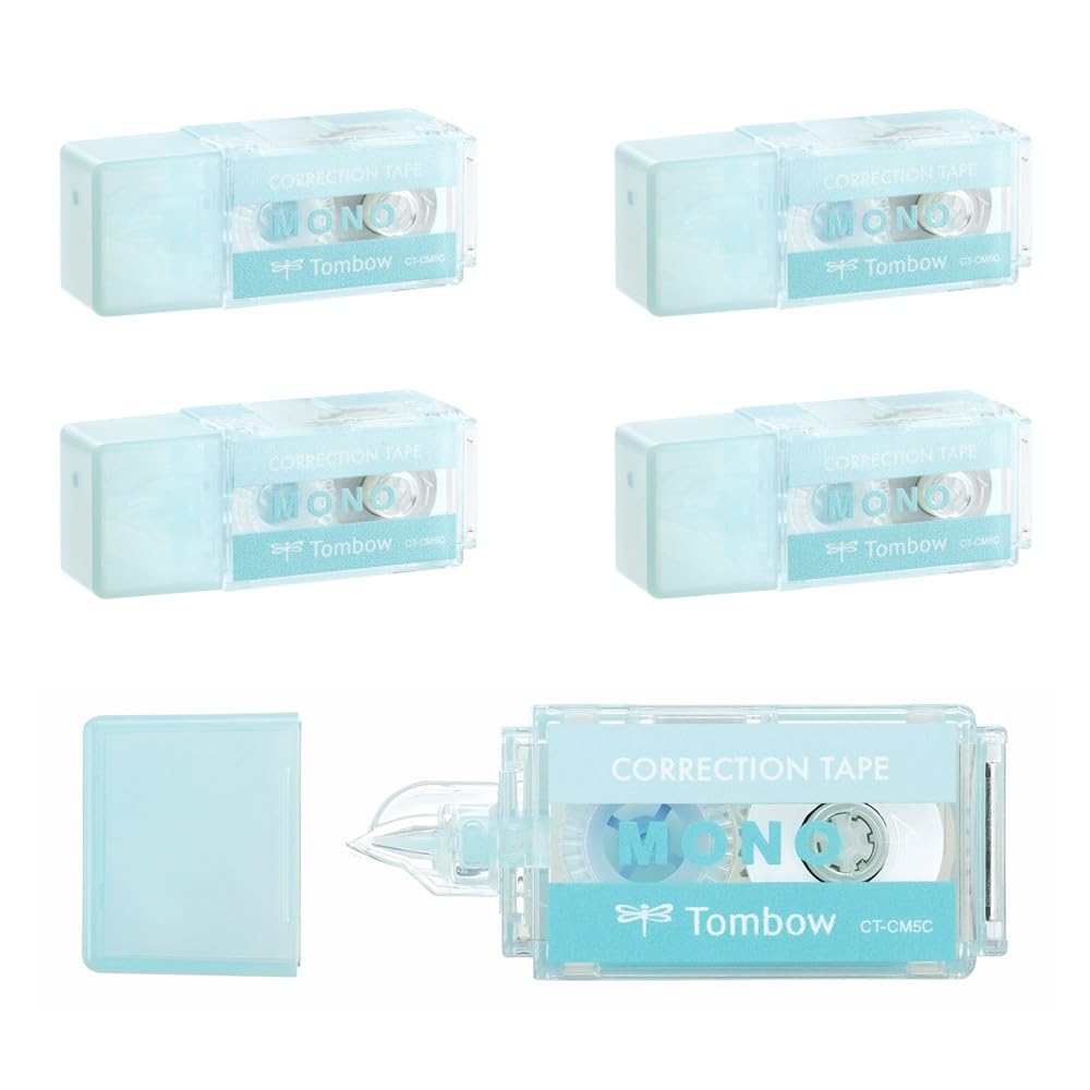 Tombow CT-CM5C40-5P MONO Correction Tape, Mono Pocket, Tape Width 0.2 inches (5 mm) x 13.1 ft (4 m), Blue, 5 Pieces