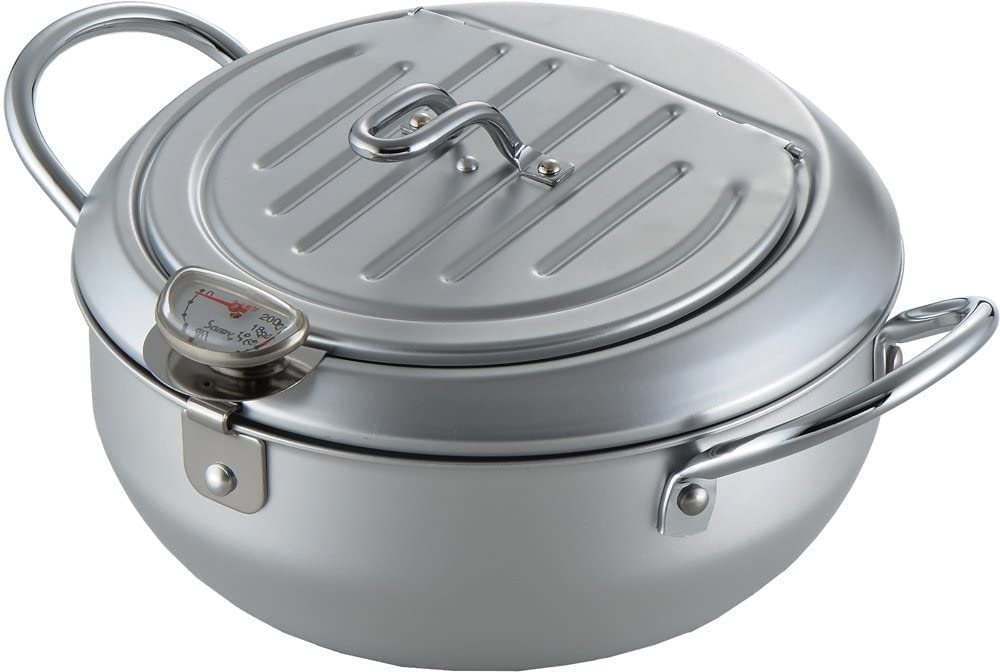 Yoshikawa SJ1024 Tempura Pot 7.9 inches (20 cm), Gas Fire, Induction Compatible, Made in Japan, With Thermometer and Lid