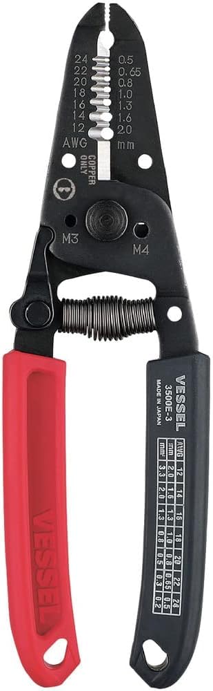 VESSEL 3500E-3 Wire Stripper with Screw Cutter, Compatible with Electrician Skill Test