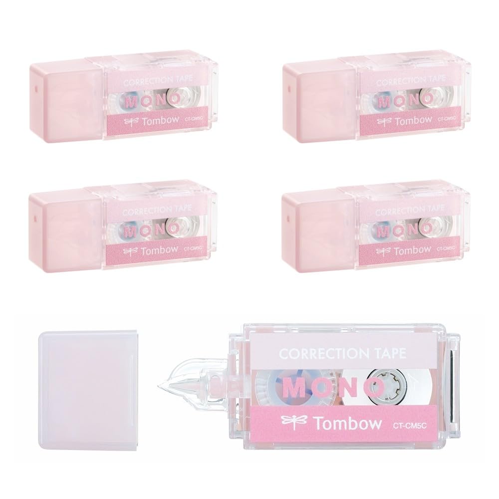 Tombow CT-CM5C80-5P MONO Mono Pocket Correction Tape, Tape Width 0.2 inches (5 mm) x 13.1 ft (4 m), Pink, 5 Pieces