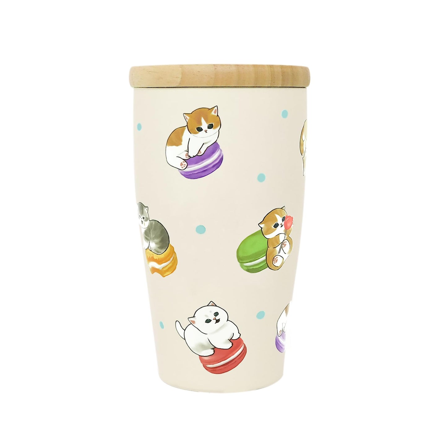 東亜金属(Toa) mofusand 53-2098 Vacuum Double Layer Tumbler with Wooden Lid, 11.8 fl oz (350 ml), Macaron, Office, Work, Desk, Cup, Hot and Cool, Cute, Cat