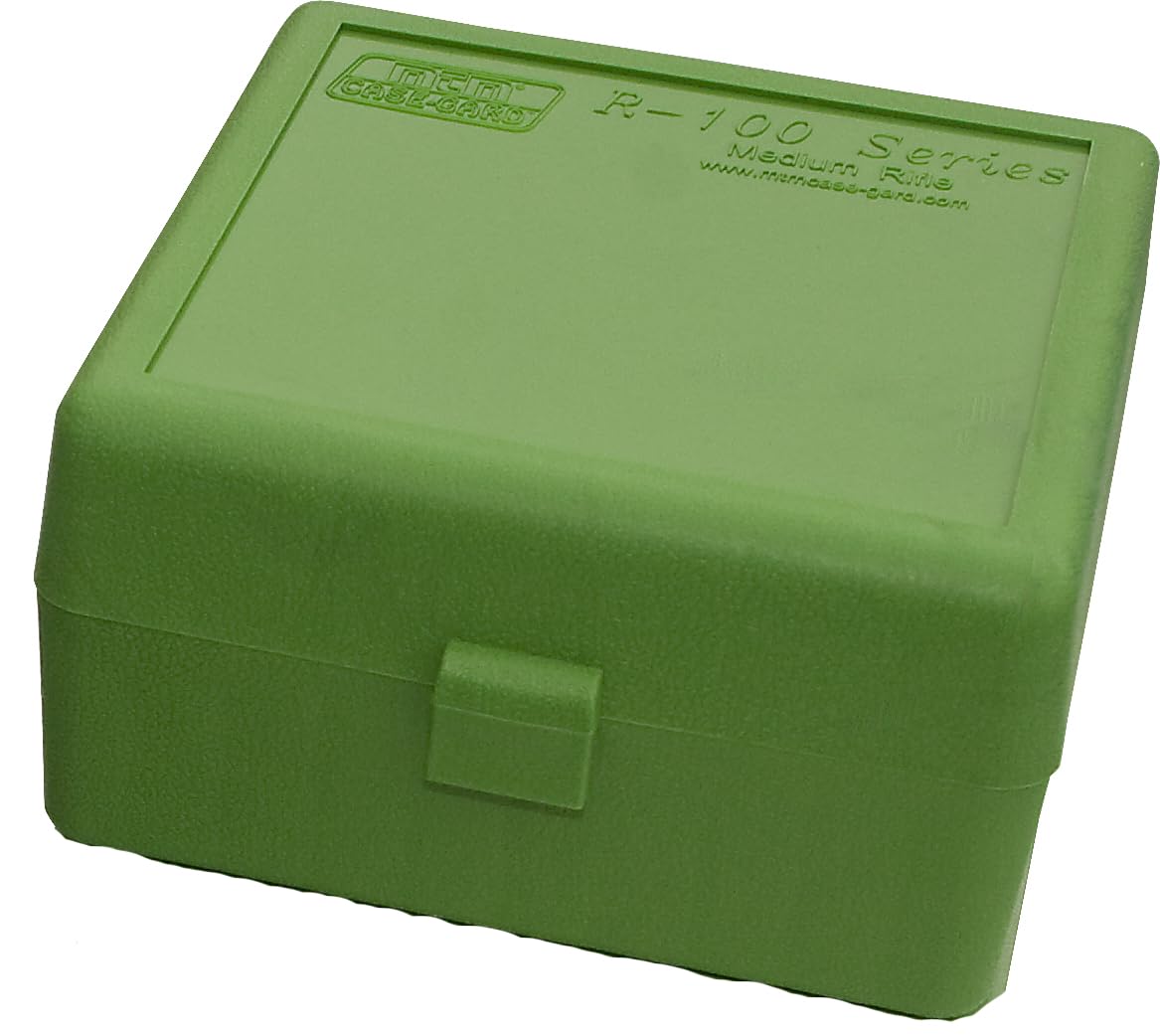 MTM Case-Gard RM-100 Series Medium Rifle Ammo Box, 100 Round, Green, 3.05-Inch