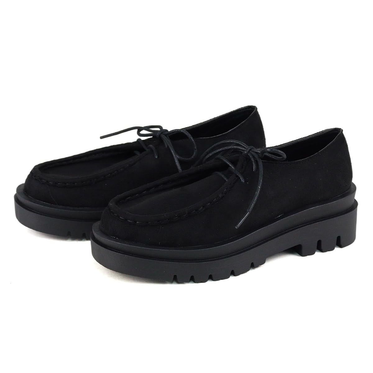 Liberty Doll 3050 Tyrolean Lace-up Shoes, 2.2 inches (5.5 cm), Thick Sole, Moccasin, Unisex, Black Suede, 22.5 cm
