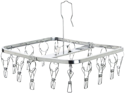 Shimomura Planning 37236 Pinch Hanger, Non-Breakable, Can Be Used for a Long Time, Square Shape, 16 Pinch (Made in Japan), Stainless Steel, Rust Resistant, Tangle Resistant, Bathroom Drying, Foldable,
