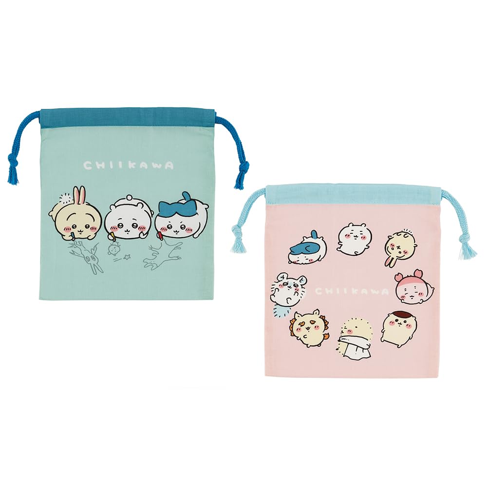 Skater KB64WN-A Gusseted Lunch Bag, Drawstring Bag, Set of 2, Chiikawa