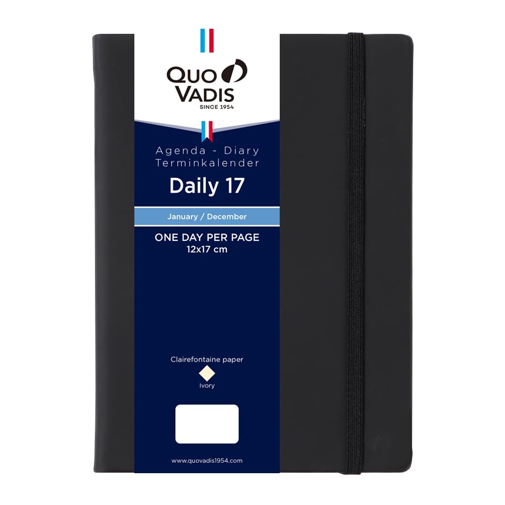 Quobadis qv376sk-bk Notebook Diary "Daily 17 Prestige/Silk" (1 page per day, starts in January, B6 transformation, 4.7 x 6.7 inches (12 x 17 cm), 6 languages notations) Black QUOVADIS qv376sk-bk