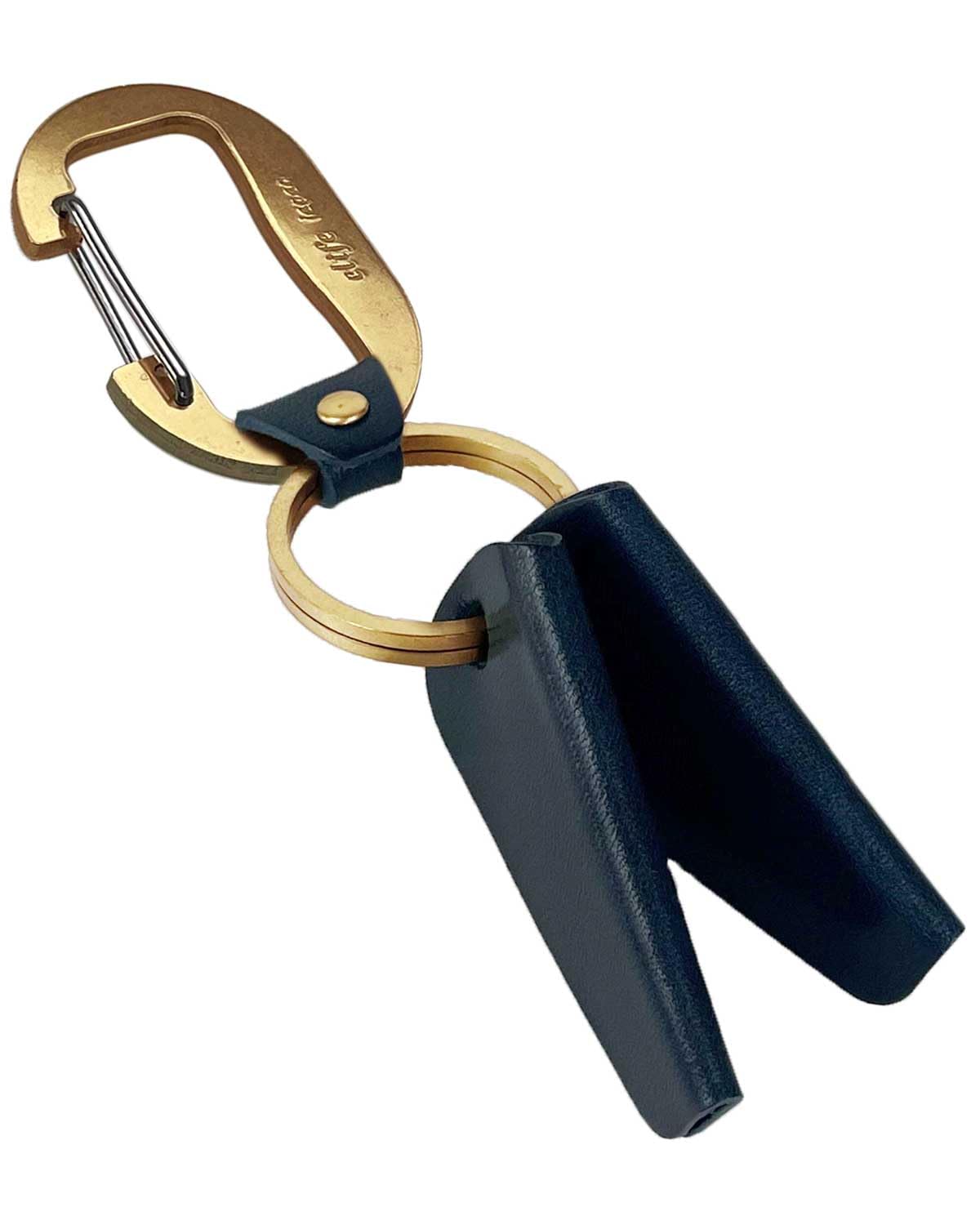 Cliff Men's Key Holder, Key Cover, Key Ring, Carabiner, Made in Japan, Leather, Brass, navy, 約H125mm×W30mm×D30mm（最大部分幅）　真鍮の厚み3mm