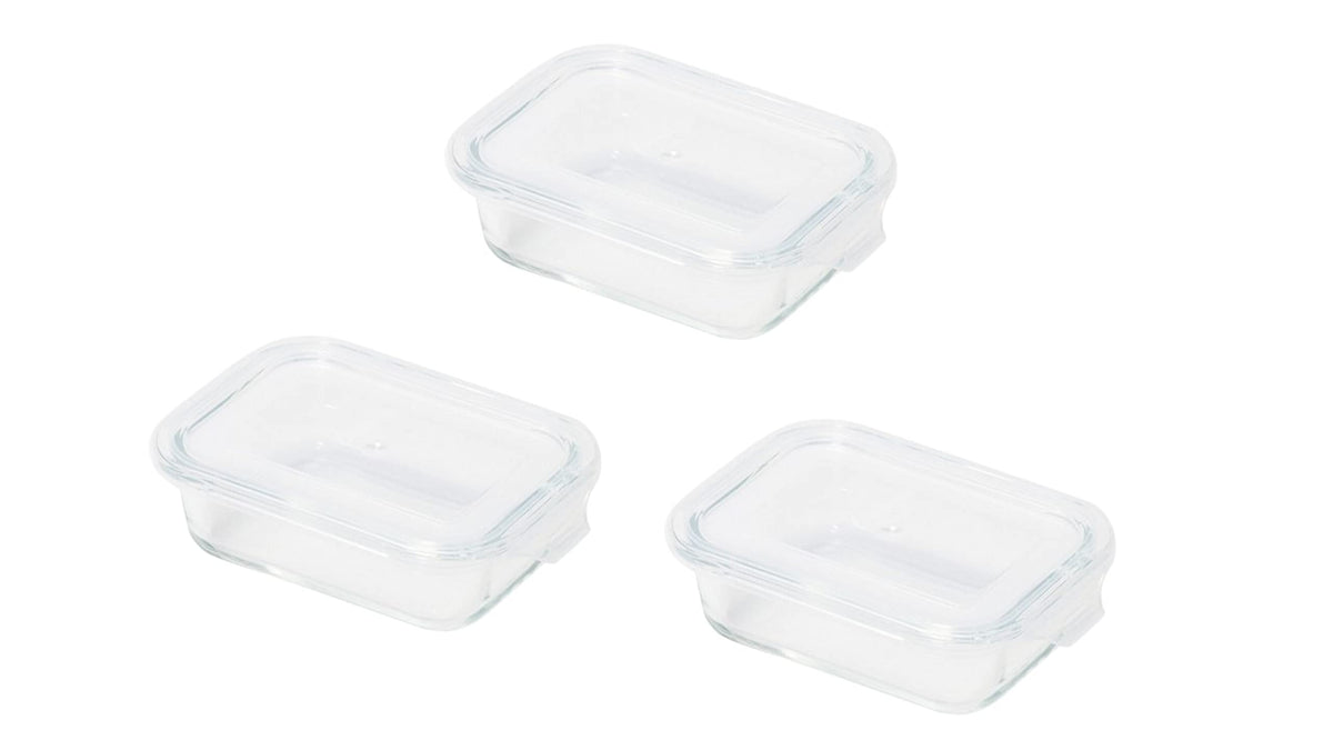 Pearl Metal HB-6466 Heat-Resistant Glass Storage Container, 11.8 fl oz (350 ml), Set of 3, Square Type, Lucelle