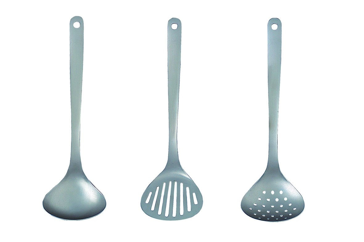Sori Yanagi Kitchen Tool Designed Simple and Easy to Use, Tsubamesanjo Stainless Steel, Set of 3 Turner, Skimmer, Ladle, Dishwasher Safe, 18-8 Stainless Steel