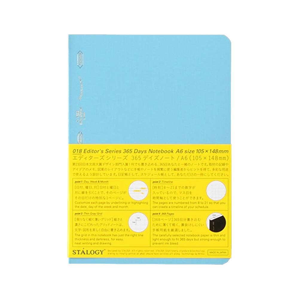 Nitoms STALOGY Notebook, A6, Squared, 365 Days Notebook, Blue S4113