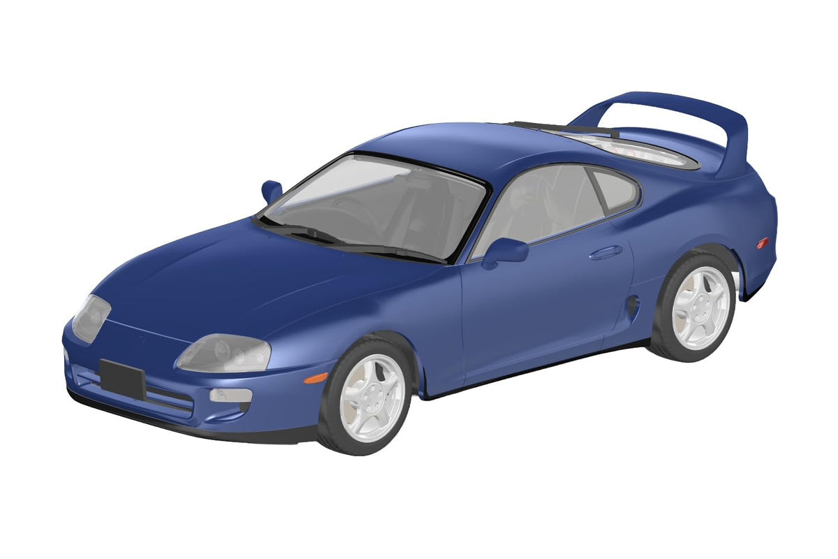 Aoshima Bunka Kyozai (Aoshima) Rakupla Snap Car No. 08-BM JZA80 Supra 1996 Blue Mi Camera Technic, 1/24 Scale Plastic, Color-Coded Plastic Model
