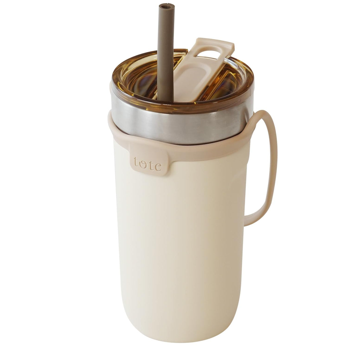 Wahei Freiz RH-1758 Mug Tumbler with Lid, 18.3 fl oz (520 ml), Ivory, Straw Included, 3-Way, Heat Retention, Cold Retention, Stainless Steel, Vacuum Insulated, Toto Tote