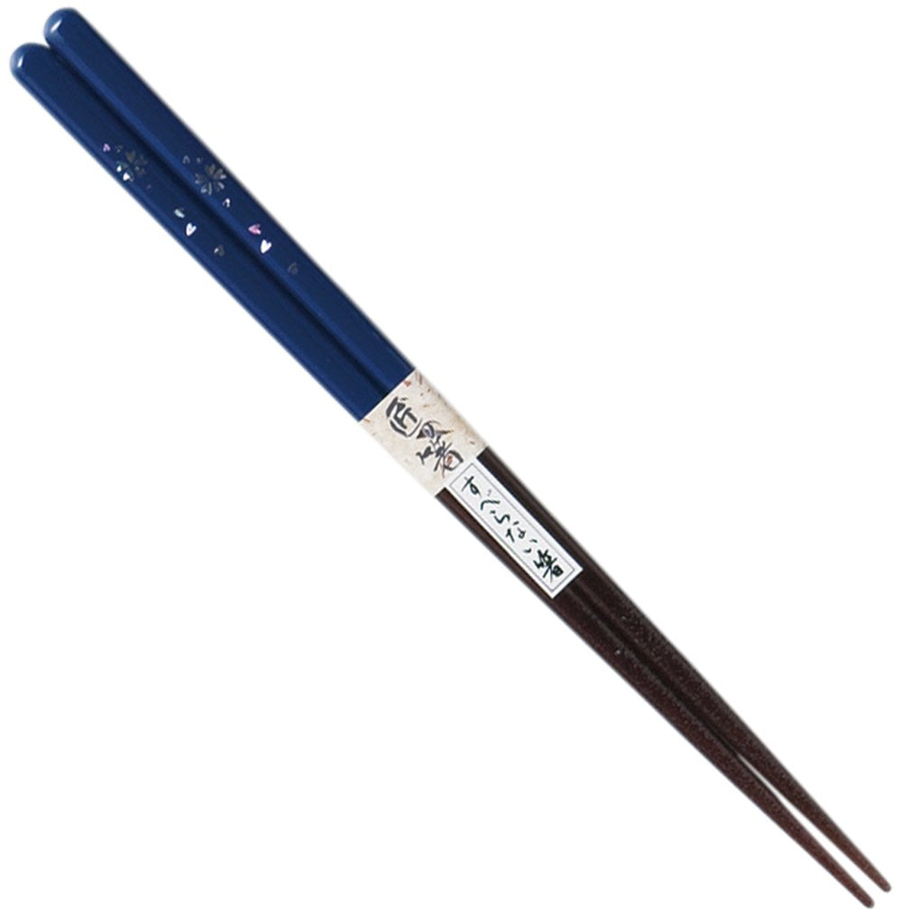 Tanaka Chopsticks Shop 27085 High Quality Domestic Wakasa Lacquer Chopsticks with Cleaning Machine Resistant Anti-Slide Processing Cherry Blossom Navy Blue