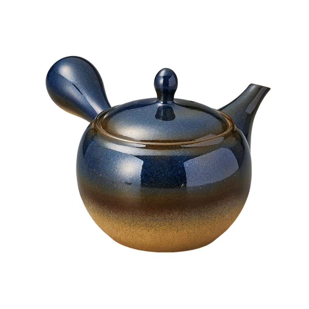 Ale-net Teapot Pot, 6.3 x 5.5 x 3.9 inches (16 x 14 x 10 cm), 11.0 fl oz (330 cc), Blue Glazed Teapot (Flat), Ceramic (Earth) Tokoname Ware, Made in Japan, Fashionable