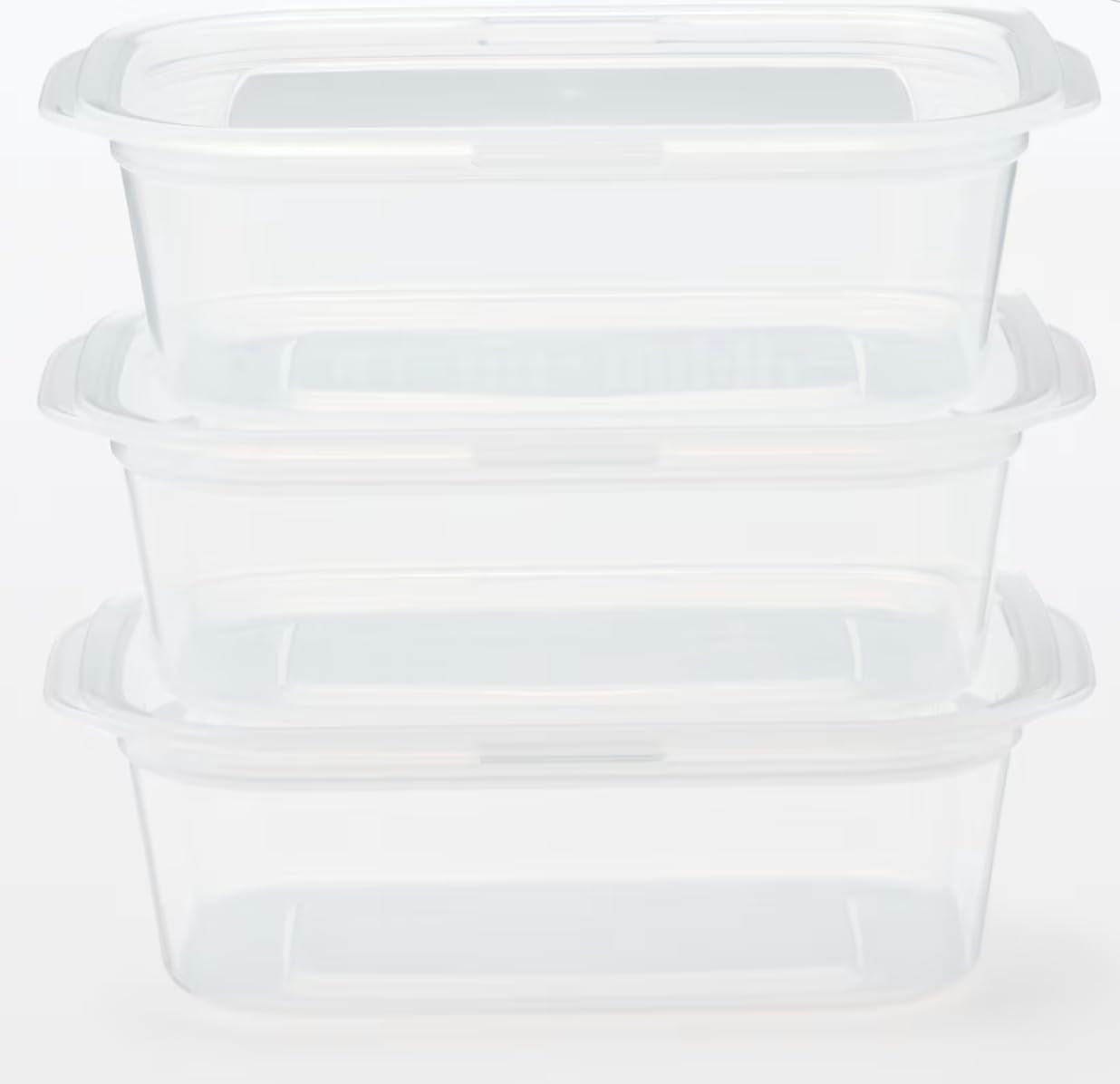 無印良品 MUJI MDC96A3S Food Containers Can Be Used In The Microwave With Lid On, Translucent, Rectangular Type, 13.5 fl oz (400 ml), Pack of 3