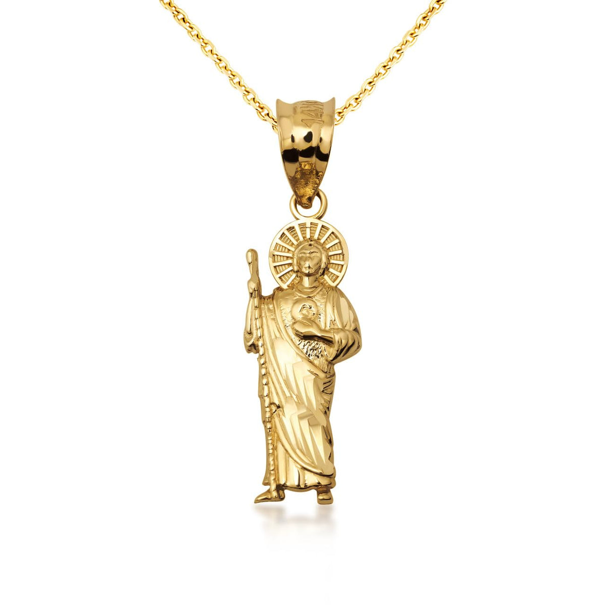 14K Yellow Gold 1" Saint St. Jude Thaddeus Patron Saint of Lost Causes Pendant Necklace (Small) (20" Chain)