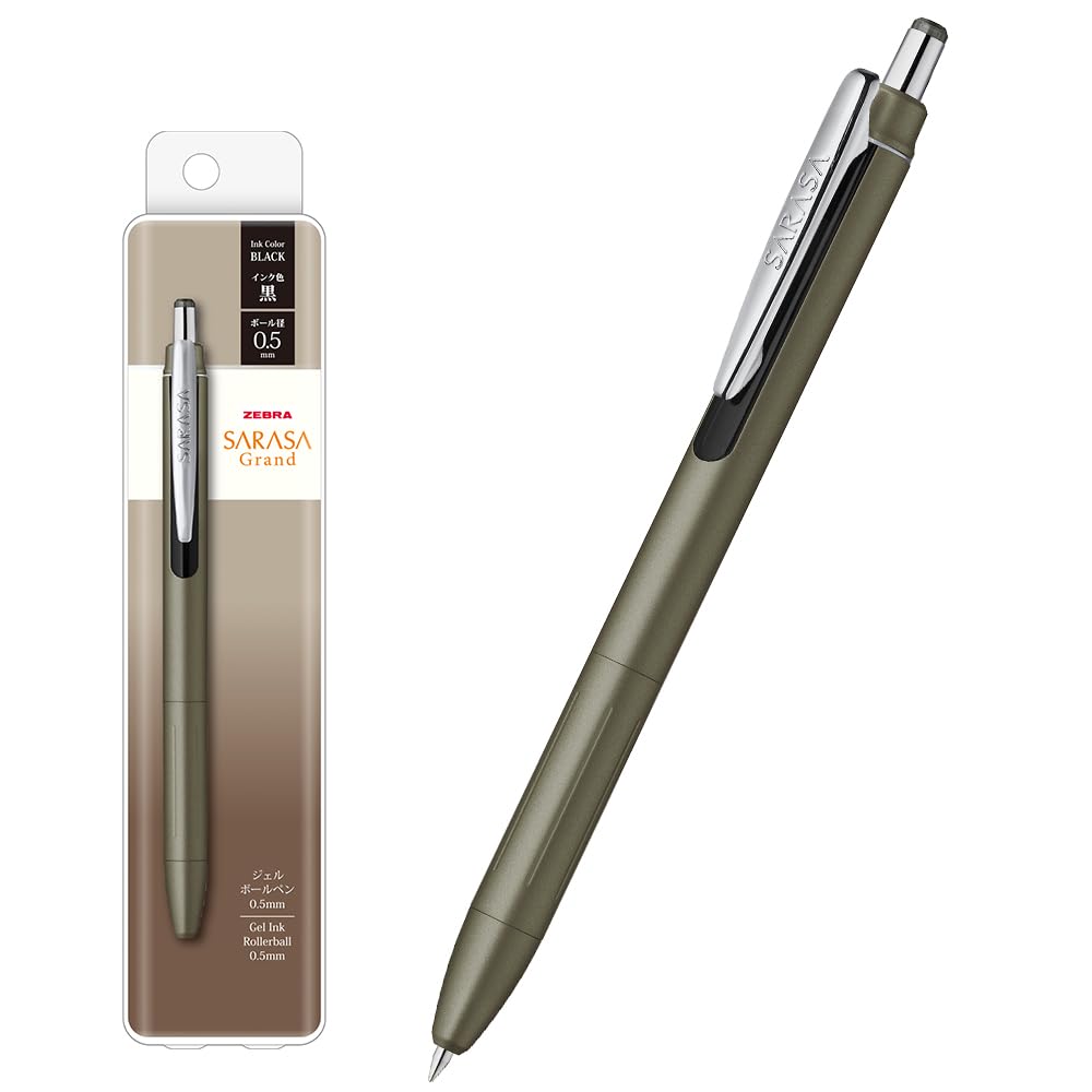 Zebra Gel Ballpoint Pen, Sarasa Grand, 0.5 mm, Ash Brown Barrel, Black Ink P-JJ57-AE