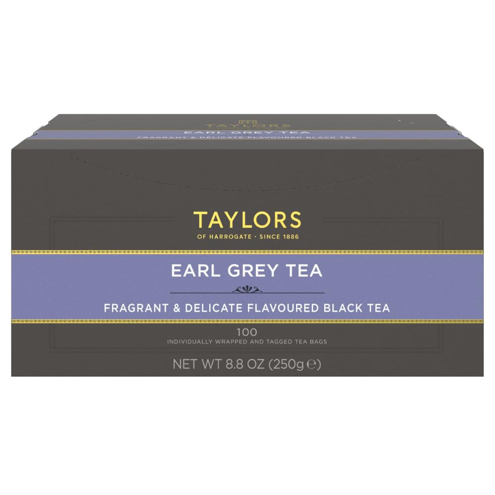 Taylors of Harrogate Earl Grey, Black Tea, Individually Wrapped Bags, 100 Count (Pack of 1), Fragrant, Delicate & Light, Caffeinated, Enjoy Hot or Iced, 100 Teabags