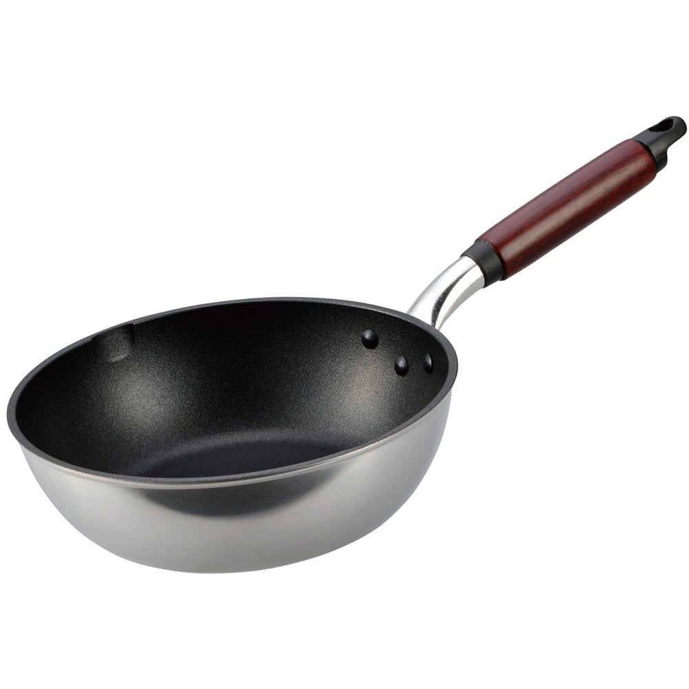 Hokuriku Aluminum Deep Frying Pan, 8.7 inches (22 cm), For Gas Fire, Lightweight, Cast Style, Light, Teflon Treatment, Made in Japan