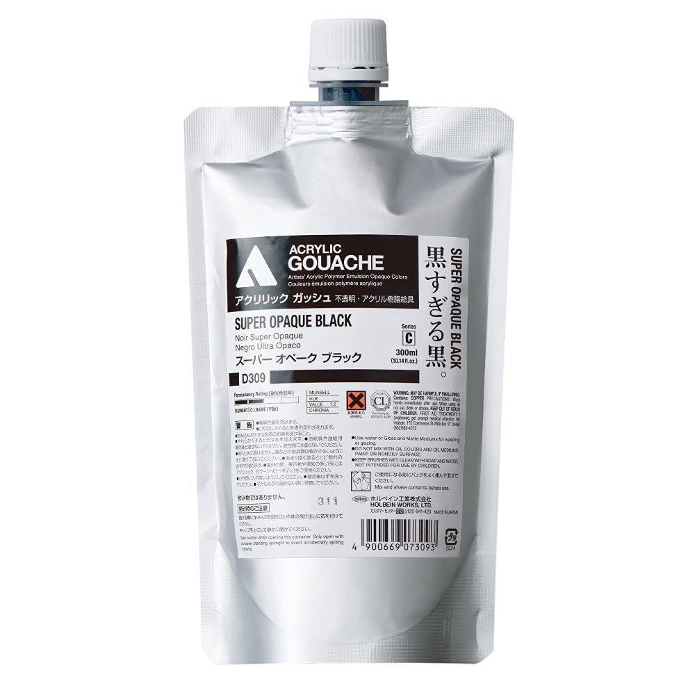 HOLBEIN Acrylic Gouache 10.1 fl oz (300 ml) D309 Super Opaque Black (Too Black)