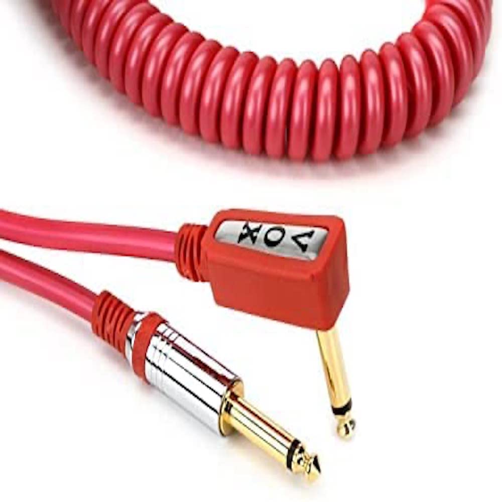 Vox VCC090RD Vintage Coiled Guitar Cable - 29.5ft, Straight to Right Angle, 1/4" TS Male, Light Red