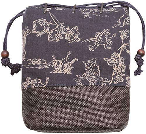 Maruzen Shingen Bag with Ajiro Choju-Giga/Navy Blue, 7.9 x 2.8 x 9.4 inches (20 x 7 x 24 cm), Drawstring Bag