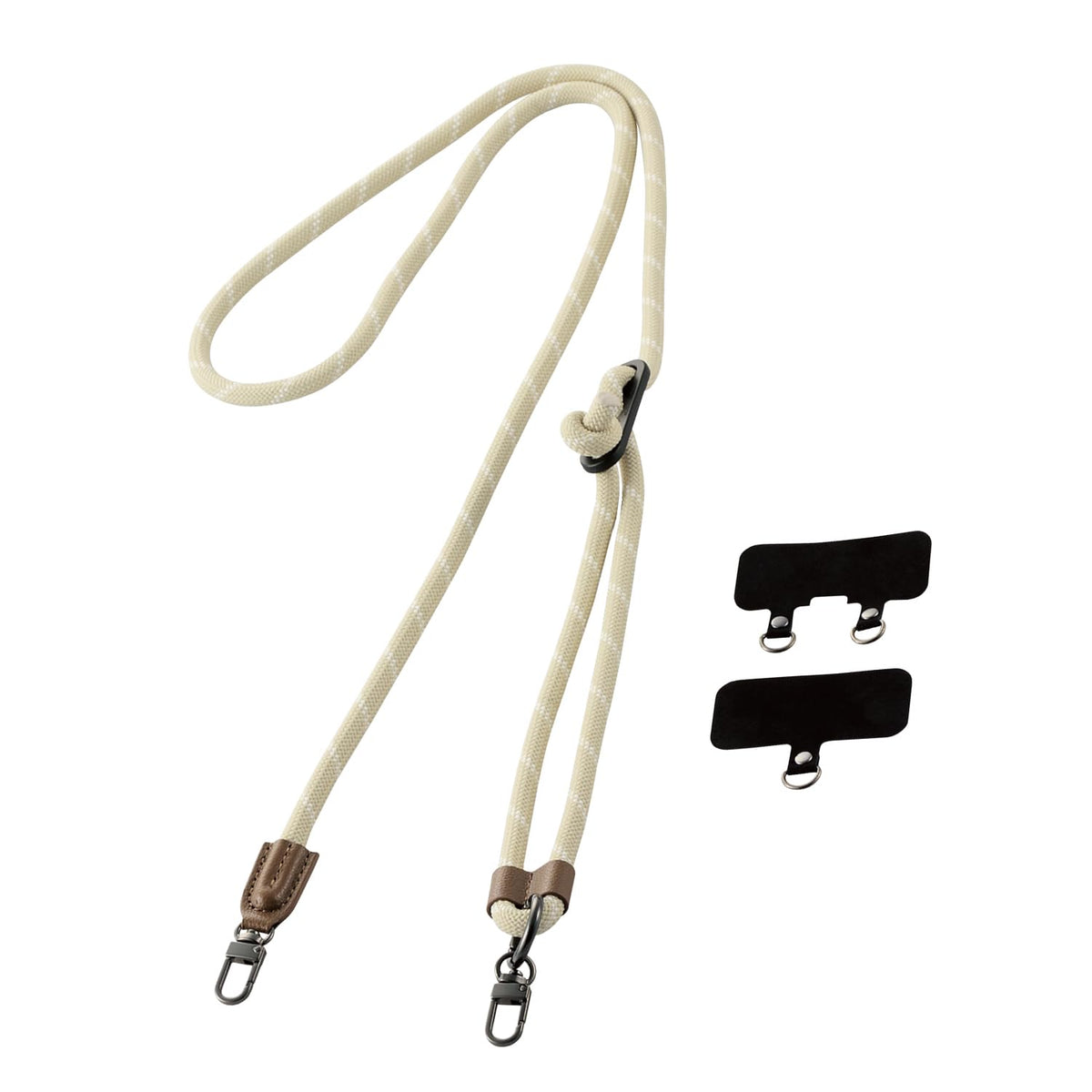 Elecom P-STSDH2R08BE Smartphone Shoulder Strap Shoulder Strap with Hole Seat Included, Round Strap, 0.3 inches (8 mm), Beige