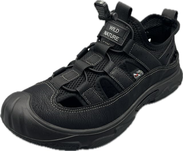 WILD NATURE(ワイルドネイチャー) Men's Sandals Driving Style Loafer, Black, 25.5 cm