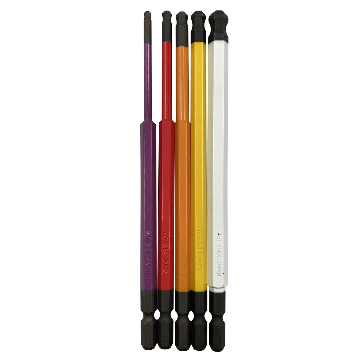 ANEX ACBP5-150L Color Bit, Ball Point, Single Headed, 5.9 inches (150 mm), Storage Included, Set of 5, 0.1 inches (3/4/5/6/8 mm)
