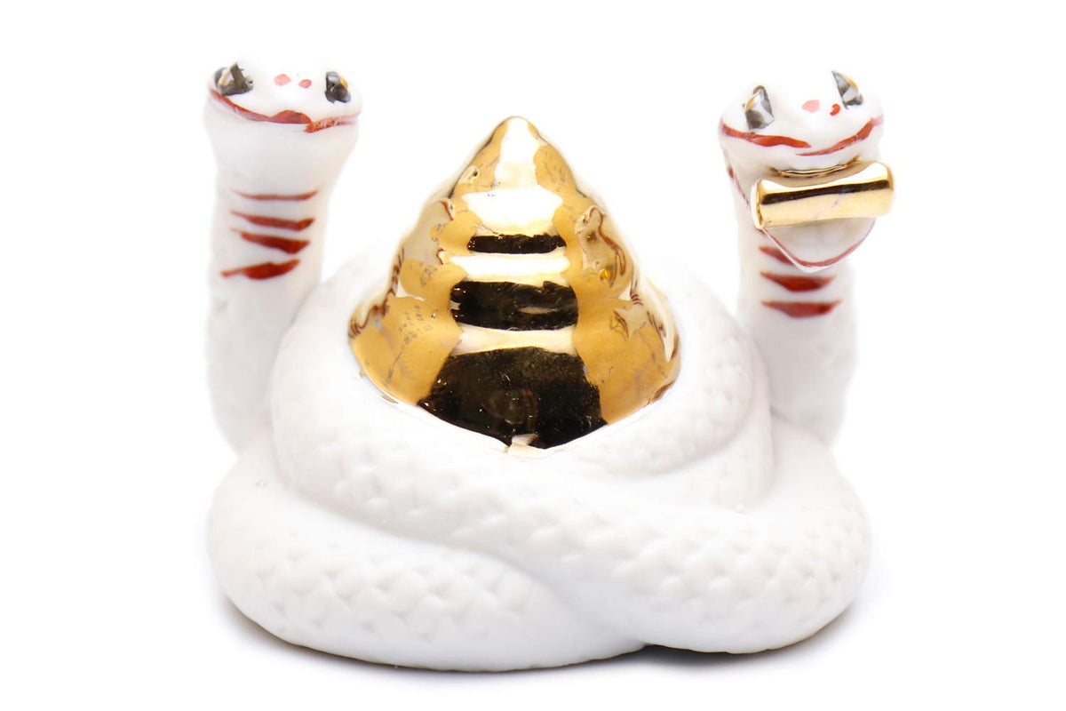 Yamako Shinto Ceramic Ornament White Snakes, 2.2H-Inch