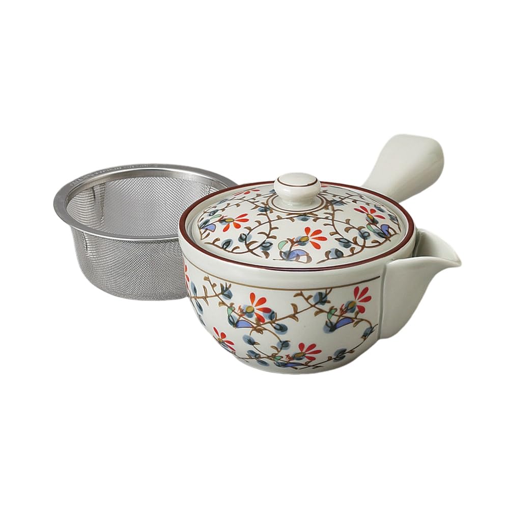Ale-net Teapot Pot (Stainless Steel with Tea Strainer) 7.8 fl oz (200 cc), Arita Ware, Brocade Flowers, Basket Network, Sparrow Mouth Middle Teapot, Porcelain, Made in Japan, Fashionable