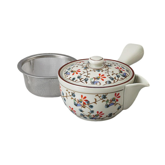 Ale-net Teapot Pot (Stainless Steel with Tea Strainer) 7.8 fl oz (200 cc), Arita Ware, Brocade Flowers, Basket Network, Sparrow Mouth Middle Teapot, Porcelain, Made in Japan, Fashionable