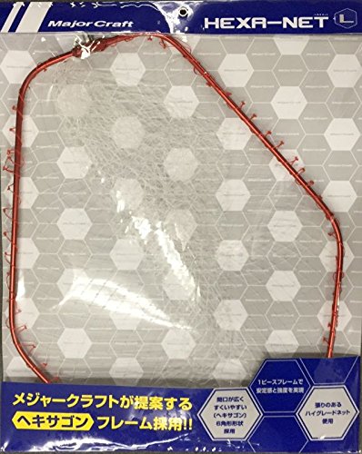 Major Craft MCHN-1L/RD Landing Net, Integrated Hexanet, L, Ball Net Frame with Net, Red