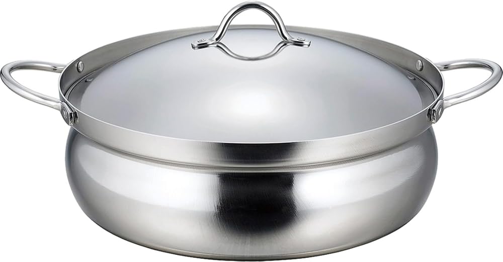 Shimomura 45891 Tabletop Pot, 10.2 inches (26 cm), 3-Layer Steel, Made in Japan, Induction and Gas Fire, Dishwasher Safe, For 3-4 People, Lightweight, Good Thermal Conductivity, Aluminum Core,