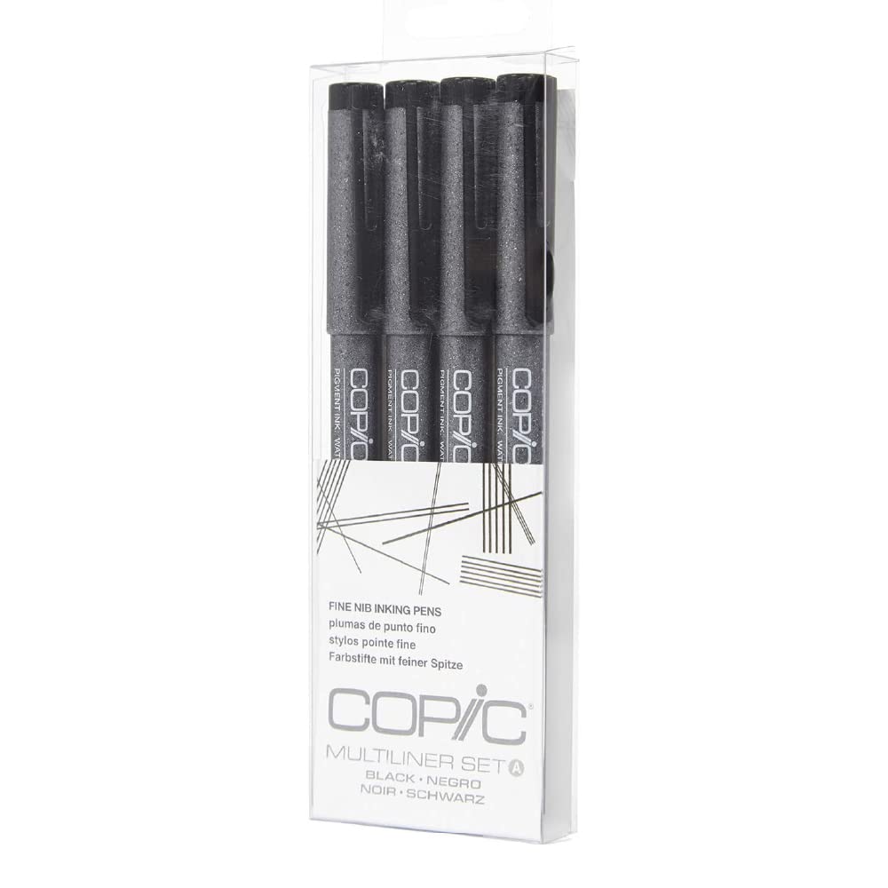 Copic Markers Multiliner Fine Pigment Based Ink, 4-Piece Set