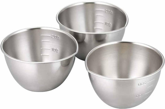 Shimomura 28867 28867 Bowl, 9.1 fl oz (270 ml), Set of 3, Comes with Pourer, Graduated Marks, Dishwasher Safe, Convenient Preparation, Small Divided Bowl, Container, Stainless Steel