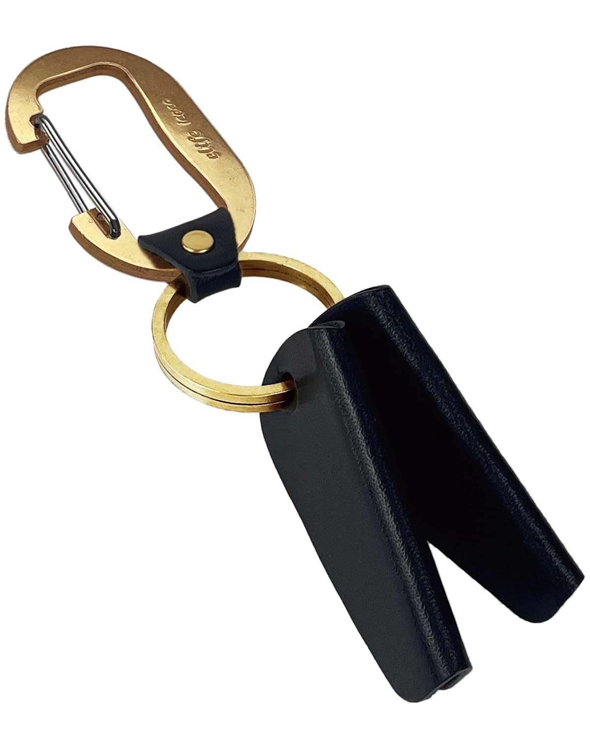 Cliff Men's Key Holder, Key Cover, Key Ring, Carabiner, Made in Japan, Leather, Brass, Black, 約H125mm×W30mm×D30mm（最大部分幅）　真鍮の厚み3mm
