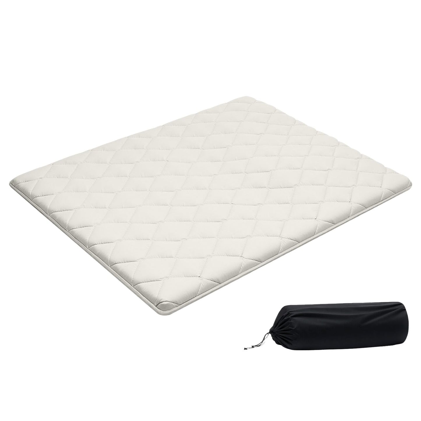 VEVOR Japanese Floor Mattress Queen, 2.5" Thick Futon Mattress, 100% High Density Comfortable Foam, Foldable Tatami Mat with Storage Bag, Sleeping Pad for Camping Dormitory Yoga, White