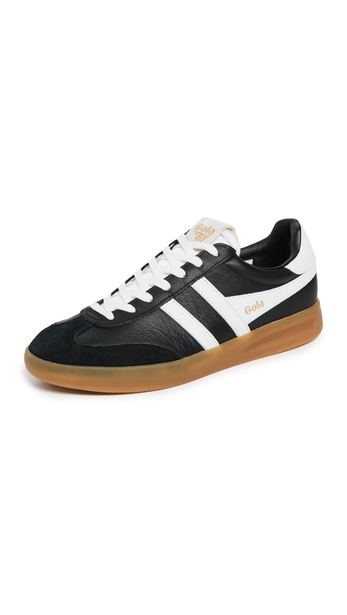 Gola Women's Cyclone Leather Sneakers, Black/White/Gum, 7 Medium US