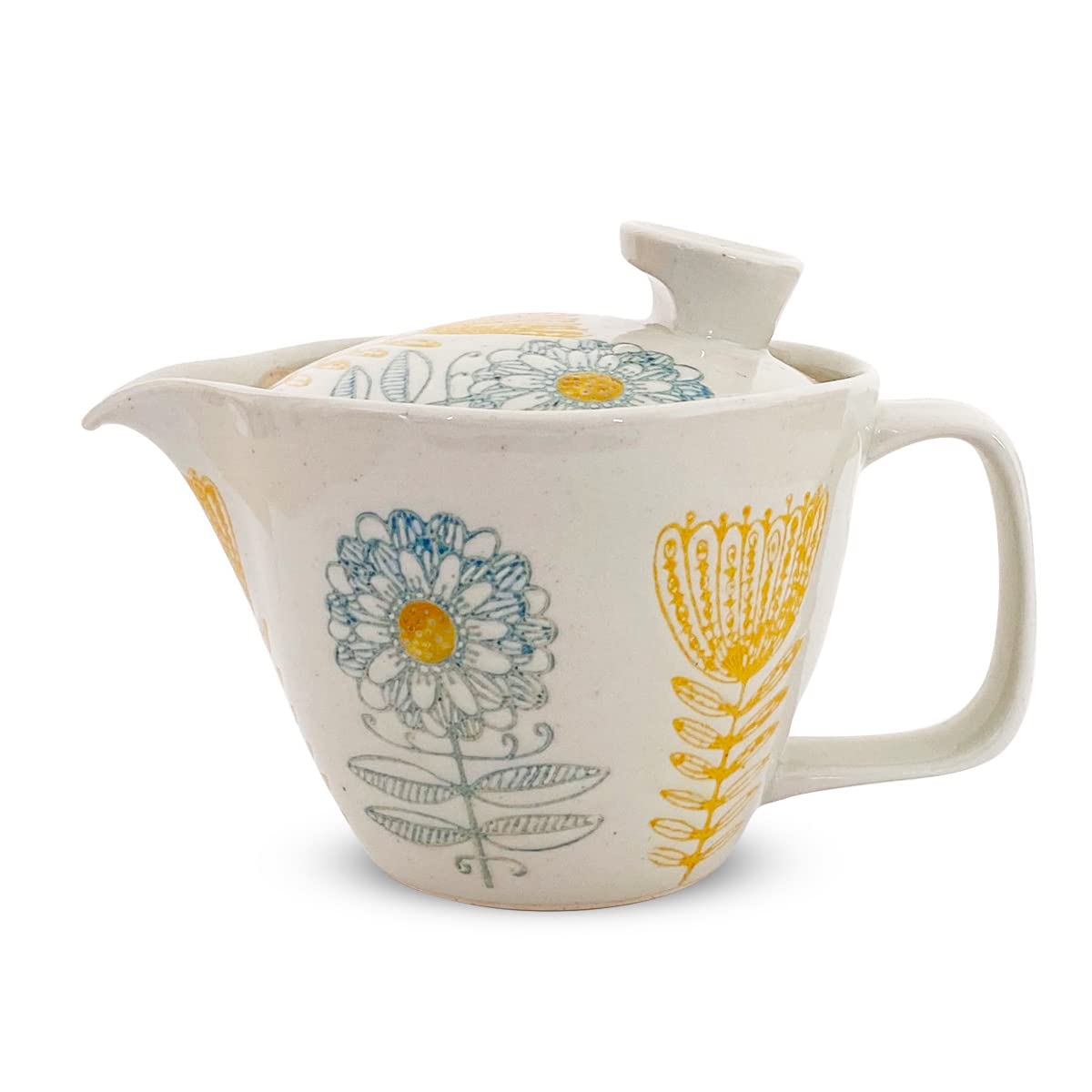 J-kitchens Hasamiyaki Teapot, Made in Japan, With Tea Strainer, 844.8 ft (240 m), Large, For One and Two People, Scandinavian Flowers, Light Blue, Teapot, Main Body, Microwave Safe, Dishwasher Safe