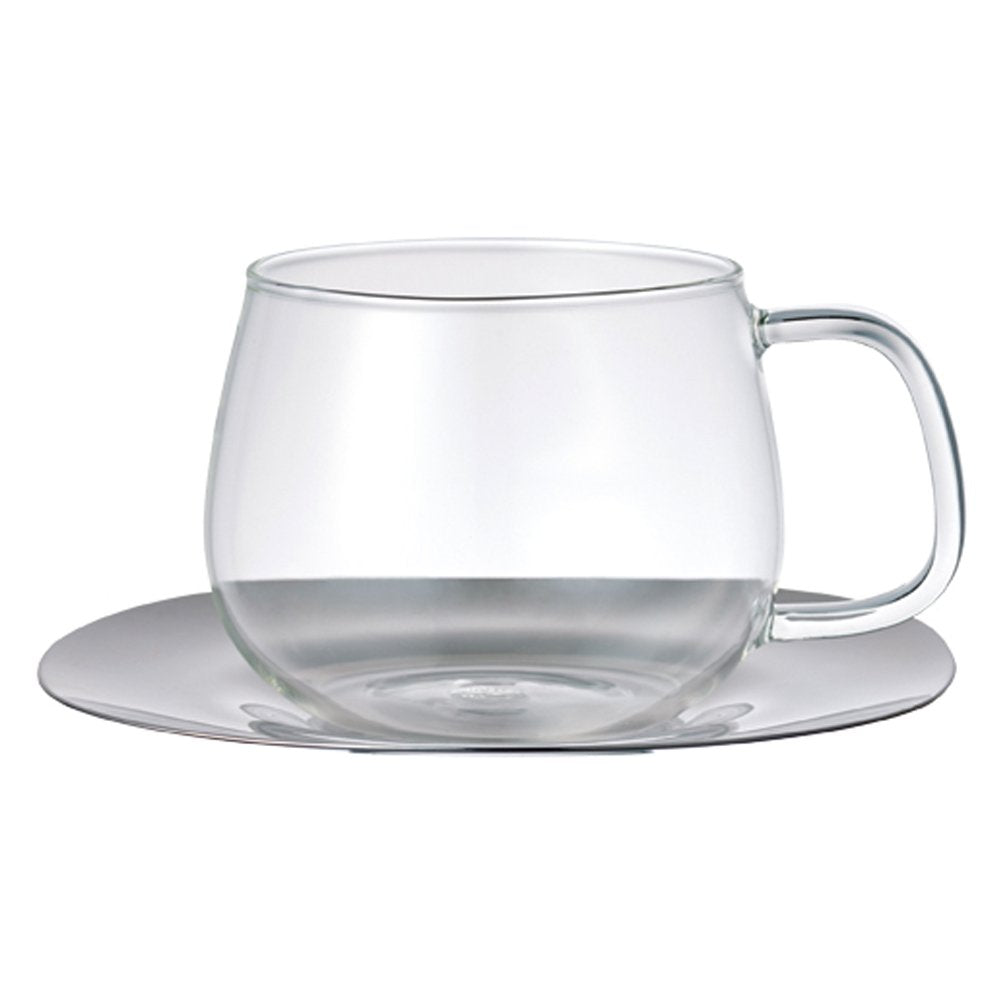 KINTO 8338 Cup & Saucer, 11.8 fl oz (350 ml), Stainless Steel, Heat Resistant Glass, Gift
