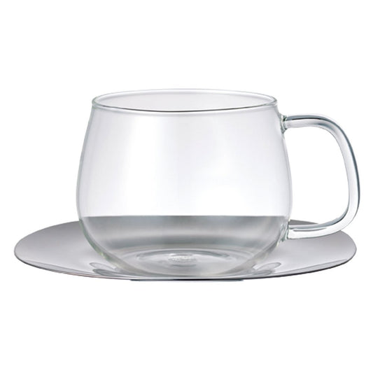 KINTO 8338 Cup & Saucer, 11.8 fl oz (350 ml), Stainless Steel, Heat Resistant Glass, Gift