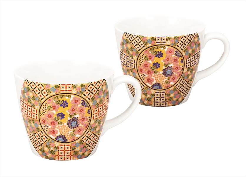 九谷焼いわたや(Kutaniyakiiwataya) Kutani Yakiwataya Pair Mug with Small Pattern Flower Pattern K9-1017