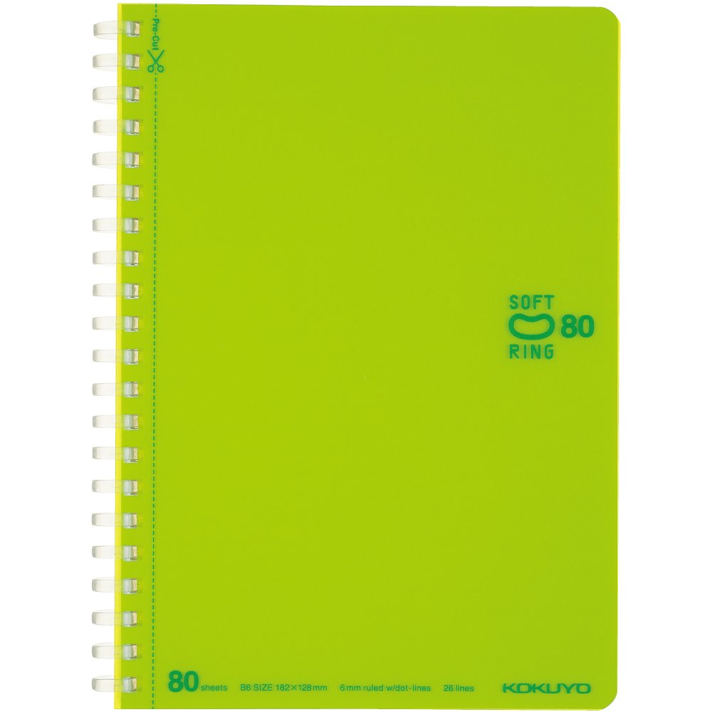 KOKUYO Spiral Lined Notebook, 7.2'' x 5'' Pastel Journal B6 Soft Ring Notebooks with Dot 6 mm Ruled, 80 Sheets, Light Green 1 Subject Notebook, Note Taking for School. Japan Import (SU-SV348BT-LG)