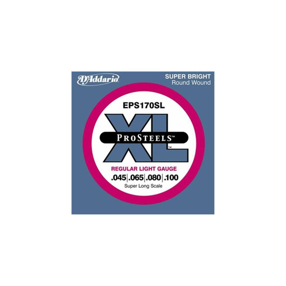 D'Addario Bass Guitar Strings, XL Pro Steels, EPS170SL, Super Long Scale, Light Gauge 45-100, 4-String Set, Pack of 1
