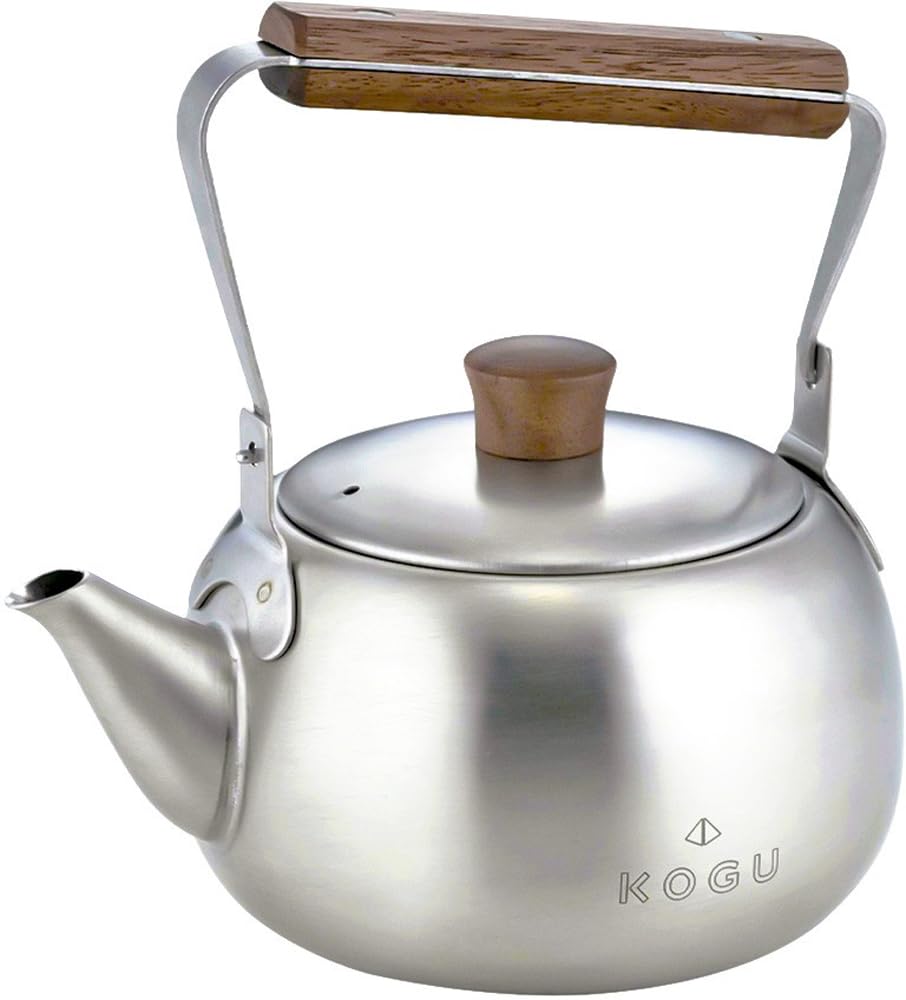 KOGU Tea Pot, Wooden Pattern, Made in Japan, Stainless Steel, Unbreakable, Lightweight, For 2 to 3 Cups, Includes Tea Strainer, Compact, Matte Finish, Stylish, Cute, Simple, 16.9 fl oz (500 ml